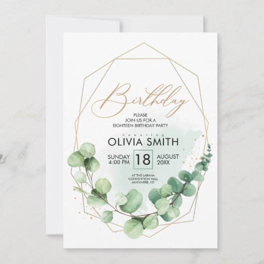 Grüne rustikale, elegante Grüne Erwachsene 18. Geb Einladung (Vorderseite)