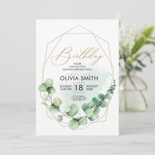 Grüne rustikale, elegante Grüne Erwachsene 18. Geb Einladung (Stehend Vorderseite)