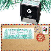 Grüne rustikale frohe Weihnachtsbaum-Rücksendeadre Permastempel