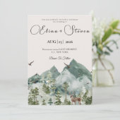 Grüne Rustikale Hochzeit im Bergwald Einladung (Stehend Vorderseite)