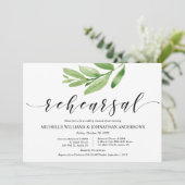 Grüne Rustikale Hochzeit Probe und Abendessen Einladung (Stehend Vorderseite)