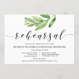 Grüne Rustikale Hochzeit Probe und Abendessen Einladung