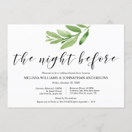 Grüne Rustikale Hochzeit Probe und Abendessen Einladung