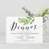 Grüne Rustikale Hochzeit Probe und Abendessen Einladung (Stehend Vorderseite)