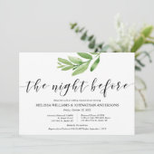 Grüne Rustikale Hochzeit Probe und Abendessen Einladung (Stehend Vorderseite)