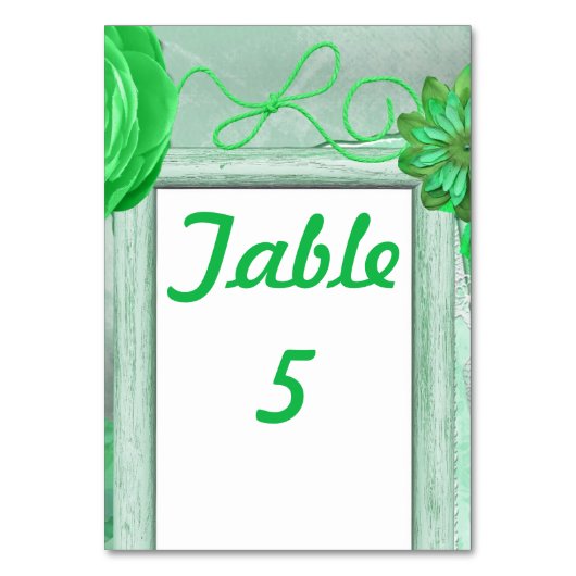 Grüne Rustikale Hochzeit Tischnummer (Rückseite)
