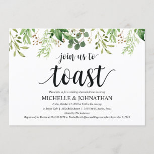 Grüne Rustikale Hochzeitsfeier Probe Abendessen Einladung