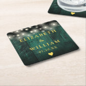 Grüne Rustikale Holz Boho Barn String Lights Hochz Rechteckiger Pappuntersetzer (angewinkelt)