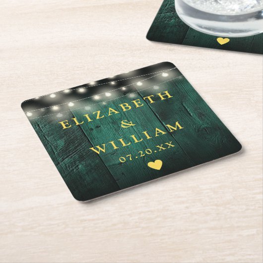 Grüne Rustikale Holz Boho Barn String Lights Hochz Rechteckiger Pappuntersetzer (angewinkelt)