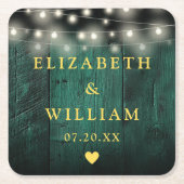 Grüne Rustikale Holz Boho Barn String Lights Hochz Rechteckiger Pappuntersetzer (Vorderseite)