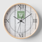 Grüne Rustikale Monogram-Uhr Uhr (Vorderseite)