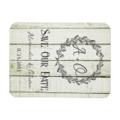 Grüne Rustikale Monogramme speichern das Datumsfen Magnet (Horizontal)