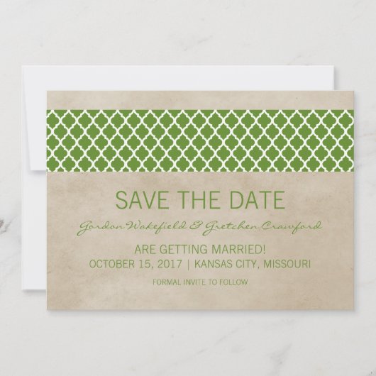 Grüne rustikale Quatrefolie Save the Date einladen Einladung (Vorderseite)