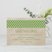 Grüne rustikale Quatrefolie Save the Date einladen Einladung (Stehend Vorderseite)
