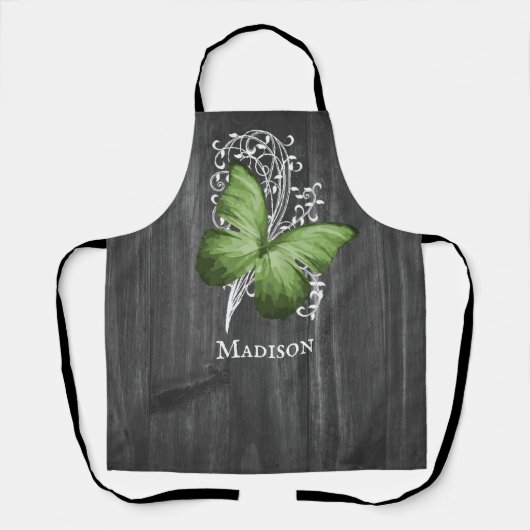 Grüne rustikale Schmetterlingsfliege Personalisier Schürze (Vorderseite)