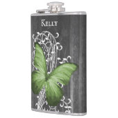 Grüne Rustikale Schmetterlingsmaske Personalisiert Flachmann (Links)