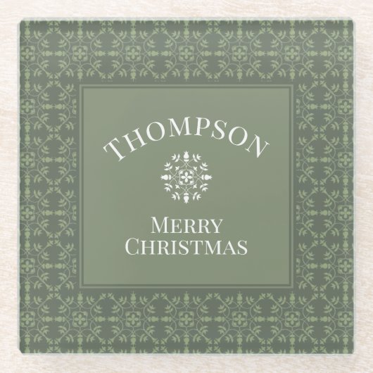 Grüne rustikale Snowflake Weihnachtsfamilie Glasuntersetzer (Vorderseite)