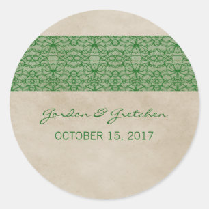 Grüne Rustikale Spitzen-Hochzeitsaufkleber Runder Aufkleber