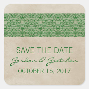 Grüne Rustikale Spitzen-Hochzeitseinladungs-Aufkle Quadratischer Aufkleber