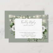 Grüne Rustikale Streichellichter Blumenhochzeit RSVP Karte (Vorne/Hinten)