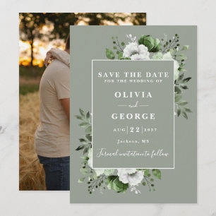 Grüne Rustikale Wasserfarben Florale Foto Hochzeit Save The Date