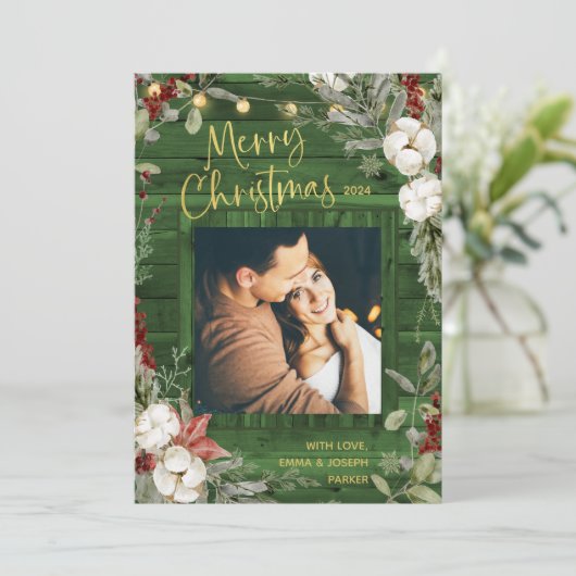 Grüne Rustikale Weihnachten | Winter Floral und Fo (Stehend Vorderseite)