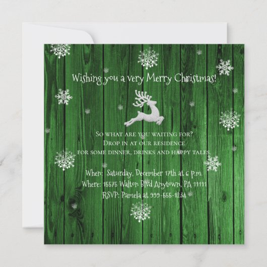 Grüne Rustikale Weihnachtsbaumeinladung Einladung (Rückseite)