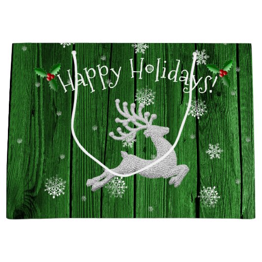 Grüne Rustikale Weihnachtsbaumtasche Große Geschenktüte (Vorderseite)