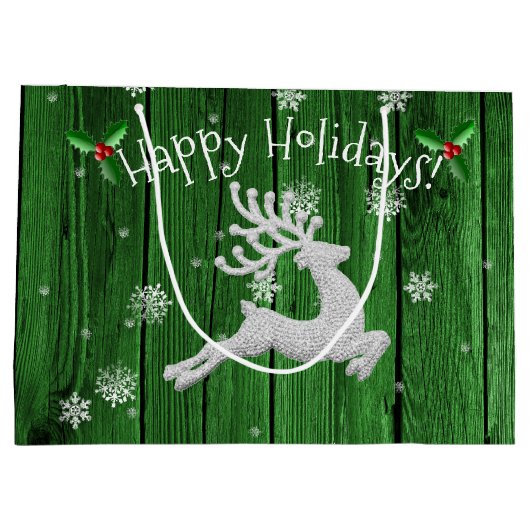 Grüne Rustikale Weihnachtsbaumtasche Große Geschenktüte (Rückseite)