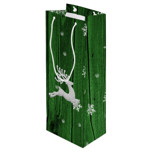 Grüne Rustikale Weihnachtsweinbeutel Geschenktüte Für Weinflaschen (Rückseite Schrägansicht)