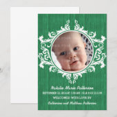 Grüne rustikale Wirbel Kinderankündigung Ankündigung (Vorne/Hinten)