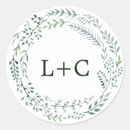 Grüne Rustikale Wraath-Hochzeitssemble-Umschlag Au Runder Aufkleber