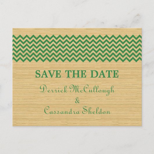 Grüne rustikale Zickzack Save the Date Postkarte (Vorderseite)