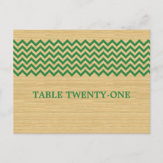 Grüne rustikale Zickzack Tischnummer Postkarte (Vorderseite)