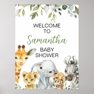 Grüne Safari Tiere Baby Dusche Begrüßungszeichen Poster