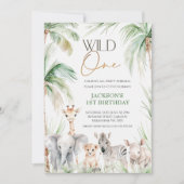 Grüne Safari Tiere Wild 1 1. Geburtstag Einladung (Vorderseite)