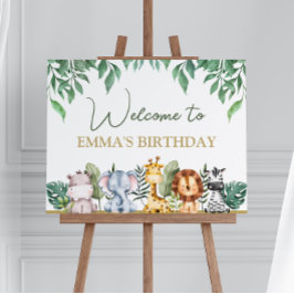 Grüne Safari Tiere Wild Ein Geburtstag Willkommen Poster