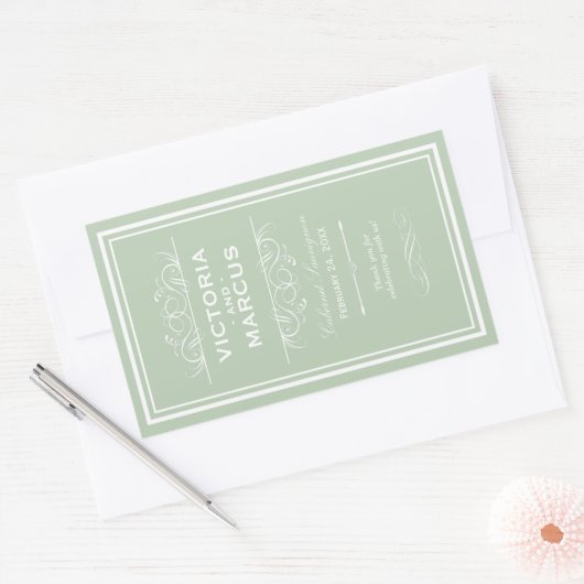 Grüne Sage Hochzeitsstiftung Weinflasche Rechteckiger Aufkleber (Umschlag)