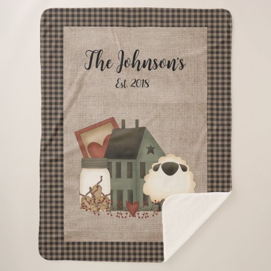 Grüne Saltbox-Zuhause mit Schafen Sherpadecke (Vorderseite)