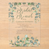 Grüne Samenpflanze Eukalyptus-Brautparty Acryleinladungen (Vorderseite)