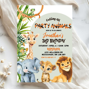 Grüne Savannah Alle Party-Tiere Geburtstag Einladung