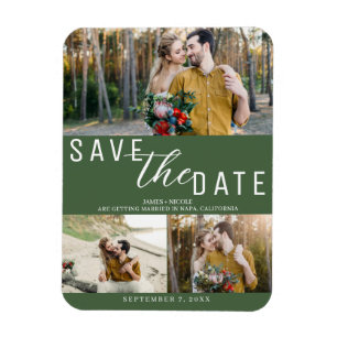 Grüne Save-the-Date-Hochzeit 3 Fotos Magnet