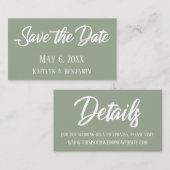 Grüne Save the Date- & Hochzeitdetails Beilagen Visitenkarte (Vorne/Hinten)