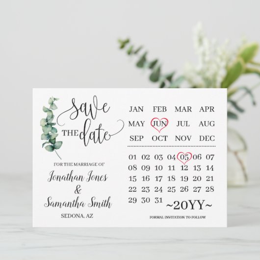 Grüne Save the Date Kalender Minimalistisches Hoch Einladung (Stehend Vorderseite)