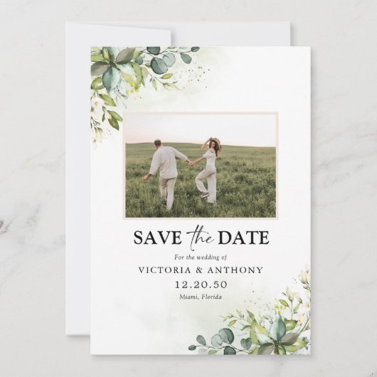 Grüne Save the Date mit Fotokarte (Vorderseite)