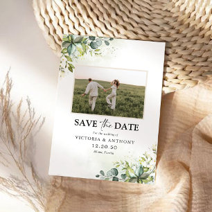 Grüne Save the Date mit Fotokarte