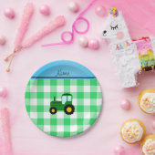 Grüne Schachbretter mit personalisiertem Namen Pappteller (Party)