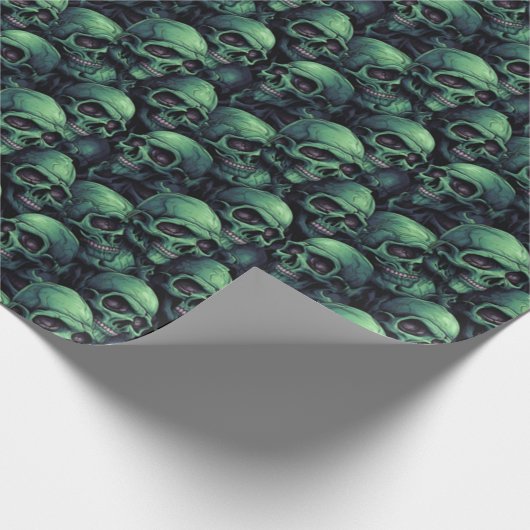 Grüne Schädel Geschenkpapier (Ecke)