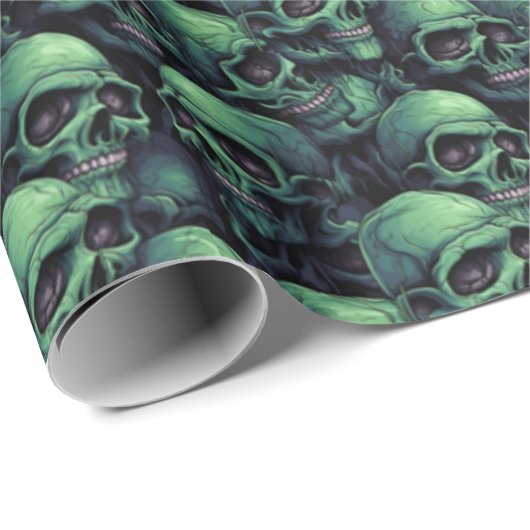 Grüne Schädel Geschenkpapier (Rolleneckpunkt)