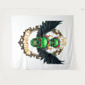 Grüne Schädel mit schwarzen Flügeln und Blütenkron Wandteppich (Vorderseite (Horizontal))